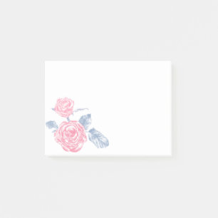 Pink rose flowers inked art post it notes