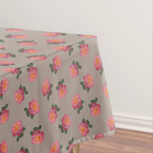 Pink Rose Flowers on Lucky Beige Tablecloth