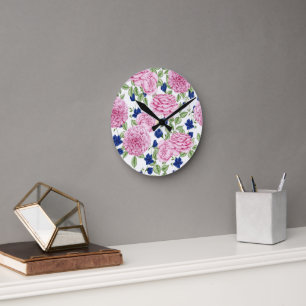 Pink Rose Flowers Pattern Round Clock