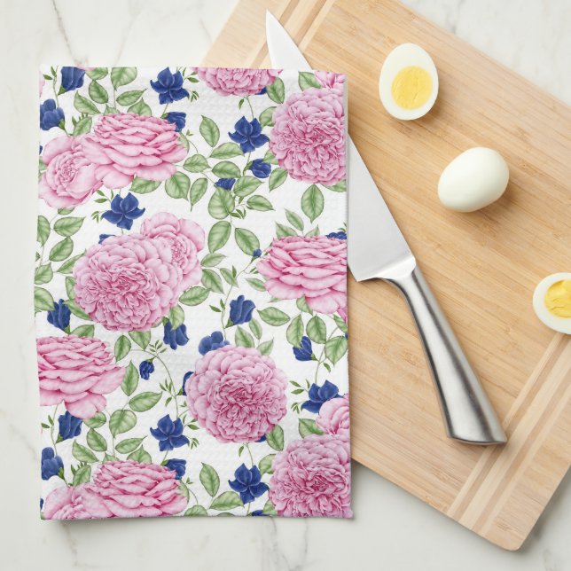  Pink Rose Flowers Pattern  Tea Towel (Quarter Fold)