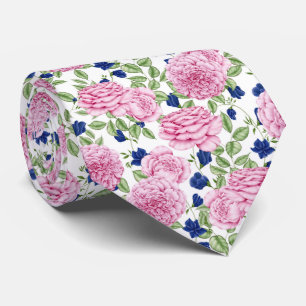Pink Rose Flowers Pattern Tie