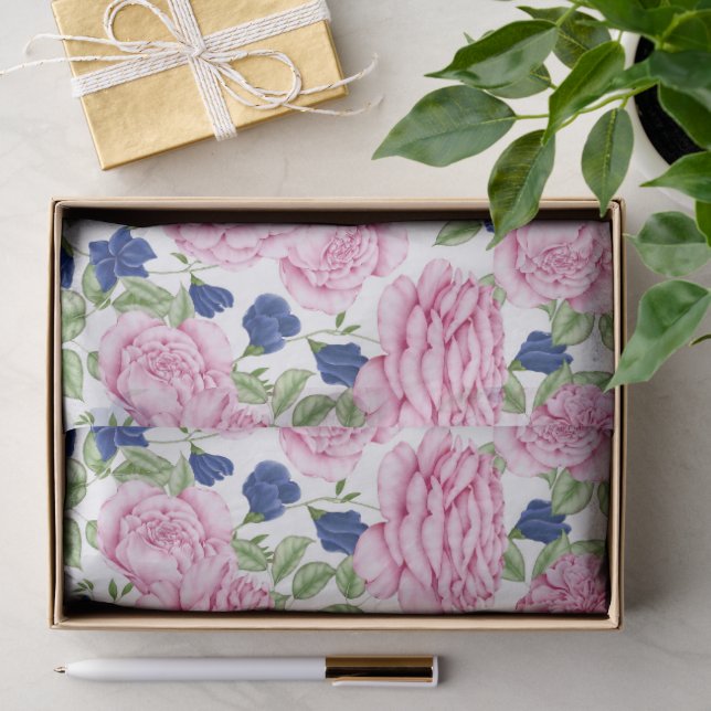  Pink Rose Flowers Pattern  Tissue Paper (Gift)