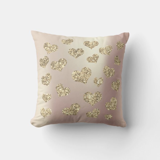 Pink Rose Foxier Gold Glitter Blush Heart Sparkly Cushion (Front)