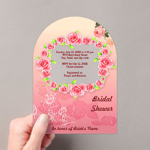 Pink Rose Frame Bridal Shower Acrylic Invitations
