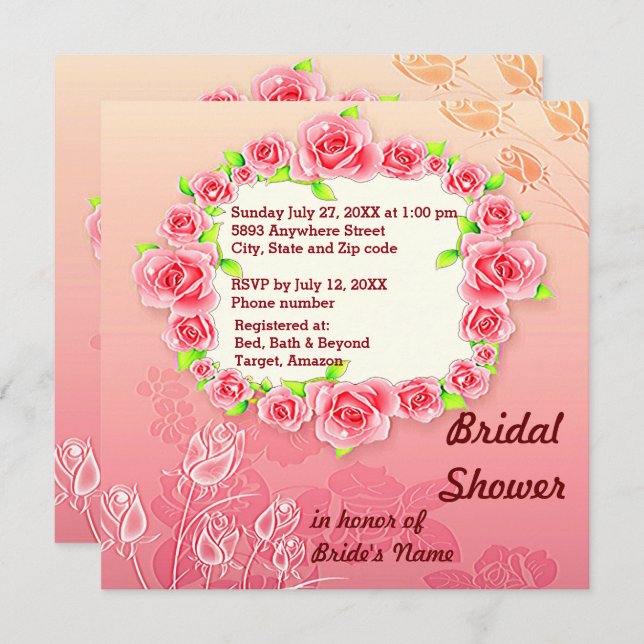 Pink Rose Frame Bridal Shower Invitation (Front/Back)