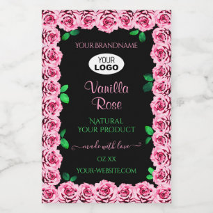 Pink Rose Frame Elegant Black Product Labels Logo