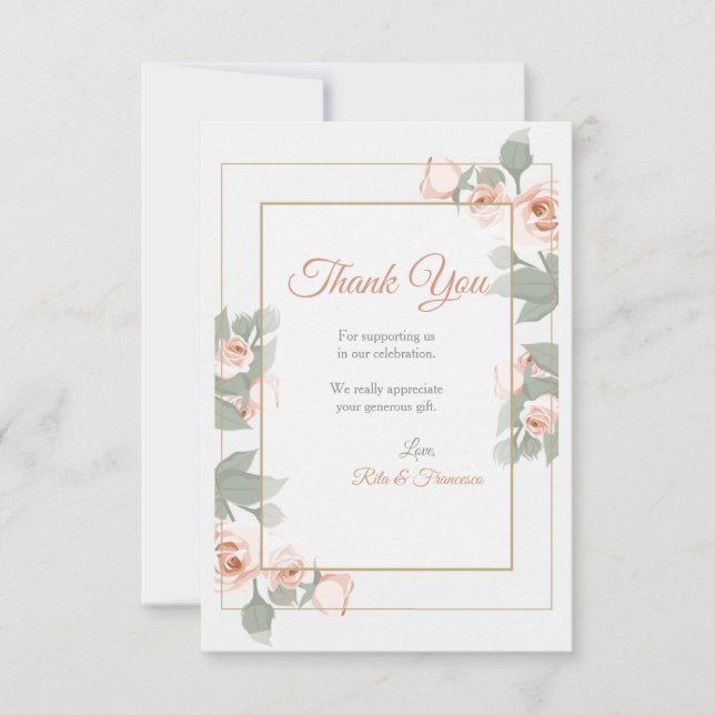 Pink Rose Frame Thank You Card (Front)