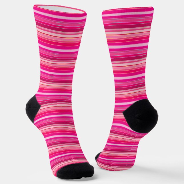 Pink, Rose, Fuscia, Flamingo Stripes Colourful Fun Socks (Angled)