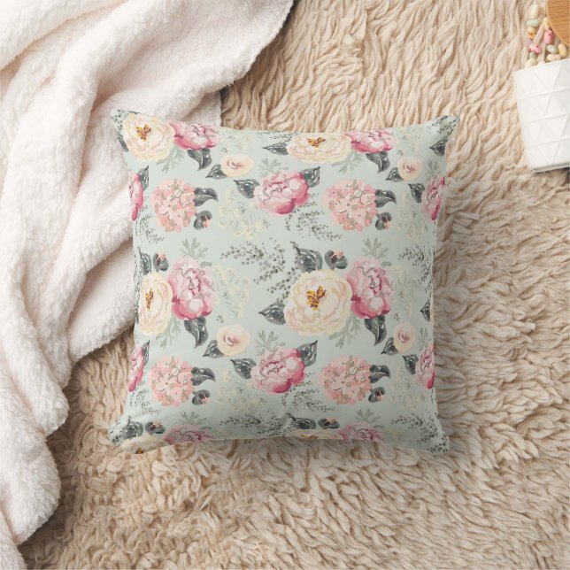 Pink Rose Garden Flower Pattern Cushion (Blanket)
