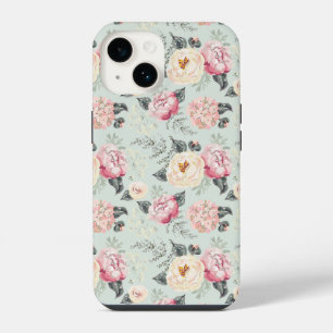 Pink Rose Garden Flower Pattern iPhone 14 Case