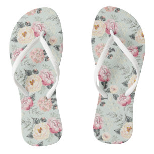 Pink Rose Garden Flower Pattern Jandals