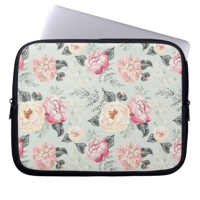 Pink Rose Garden Flower Pattern Laptop Sleeve (Front)