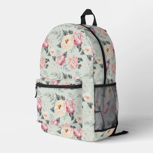 Pink Rose Garden Flower Pattern Printed Backpack (Back Corner Right)