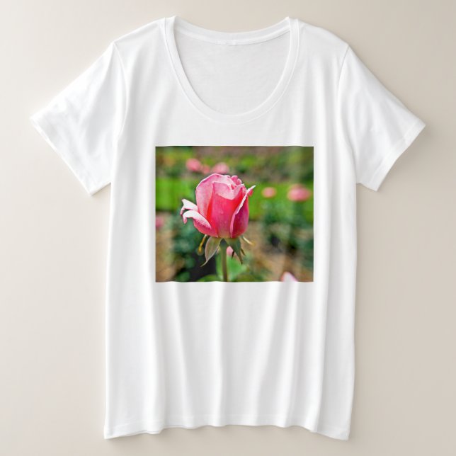 Pink Rose Garden Plus Size T-Shirt (Design Front)