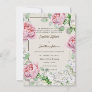 Pink Rose Garden Wedding Invitation