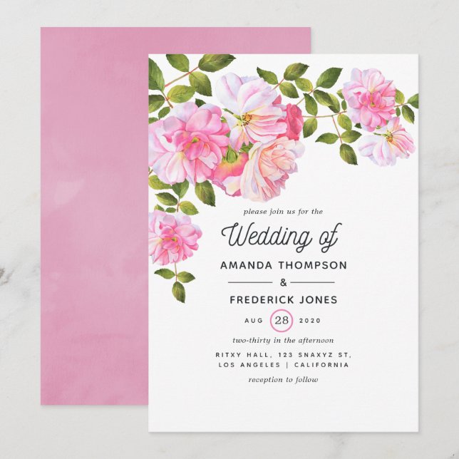 Pink Rose Garden Wedding Invitation (Front/Back)