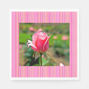 Pink Rose Garden with Stripes Napkin