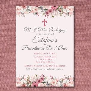 Pink Rose Girl Presentación De 3 Años Invitation