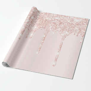 Pink Rose Girly  Blush Spark Powder Drips Glitter Wrapping Paper