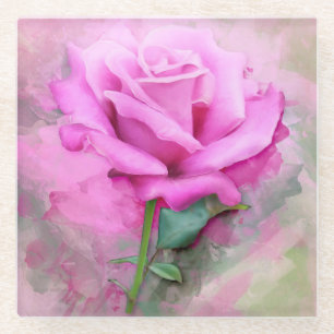 Pink Rose Glass Coaster