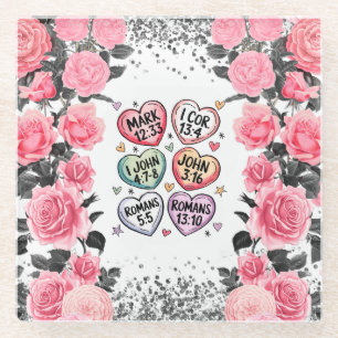 Pink Rose Glitter Christian Glass Coaster