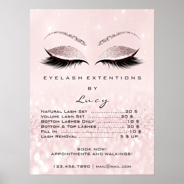 Pink Rose Glitter Makeup Eyes Lashes Prices Poster (Front)