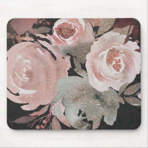 Pink Rose Glitter Roses Dark Floral Glam Elegant Mouse Pad
