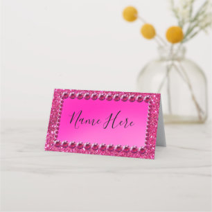Pink Rose Glitterr Wedding Place Card