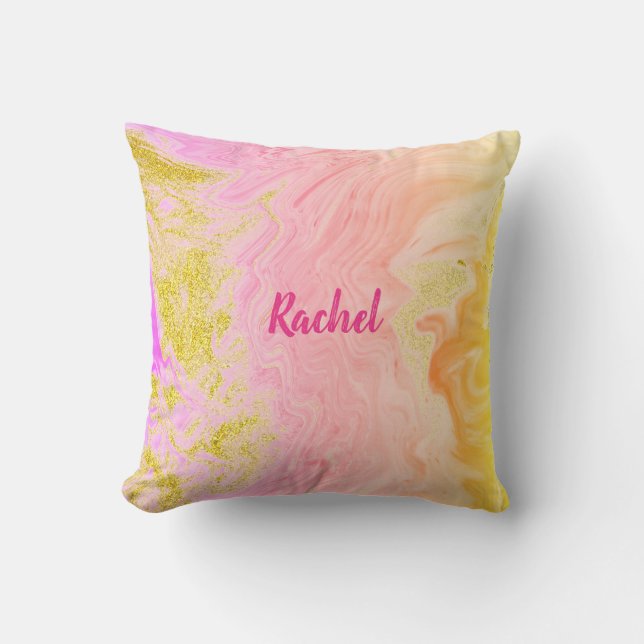 Pink Rose Gold Agate Bridesmaid Custom Name Gift  Cushion (Front)