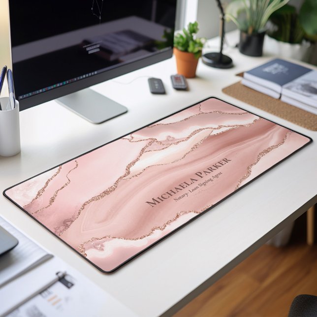 Pink Rose Gold Agate Geode Glitter Glam Business  Desk Mat (Creator Uploaded)