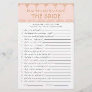Pink Rose Gold Art Deco Vintage Bridal Shower Game