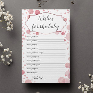 Pink Rose Gold Baby Shower "Wishes for baby" card