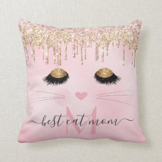 Pink rose gold best cat mum monogram cushion