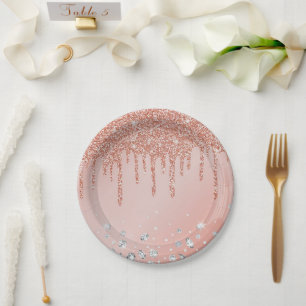  Pink Rose Gold Birthday Decorations Supplies Paper Plate
