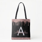 Pink Rose Gold Black Glitter Elegant Monogram