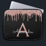 Pink Rose Gold Black Glitter Sparkle Monogram Laptop Sleeve<br><div class="desc">Pink Rose Gold and Black Faux Dripping Modern and Elegant Girly Glitter and Sparkle Elegant Monogram Case. This case can be customised to include your initial and first name.</div>
