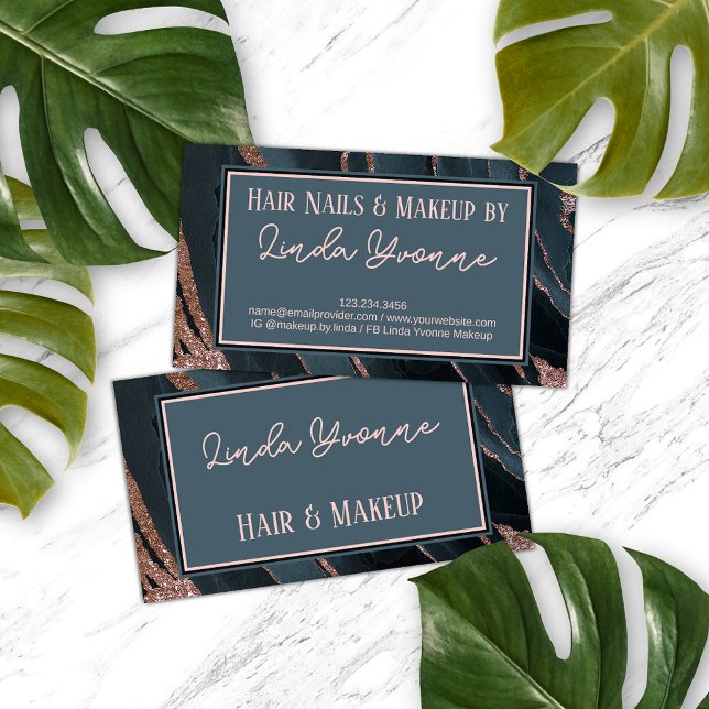 Pink Rose Gold Black Grey Marble Agate Art Pattern Business Card (Creator Uploaded)