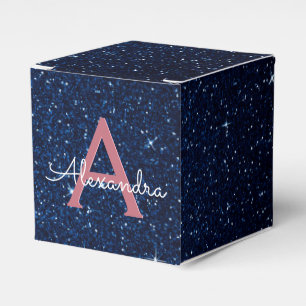 Pink Rose Gold & Blue Sparkle Glitter Monogram Favour Box
