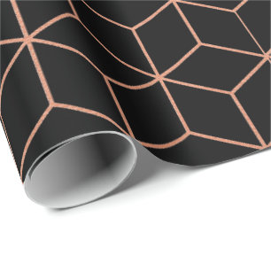 Pink Rose Gold Blush Black Geometry Square 3D Wrapping Paper