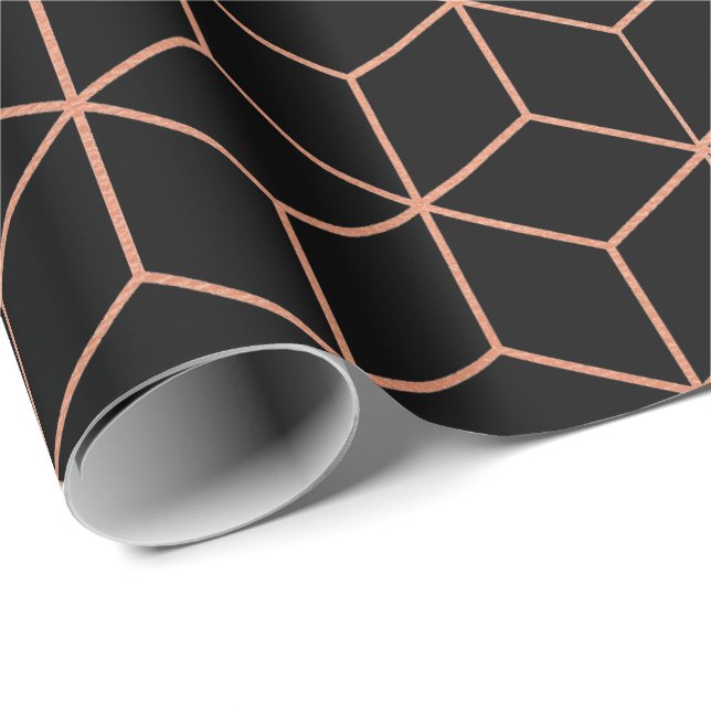 Pink Rose Gold Blush Black Geometry Square  3D Wrapping Paper (Roll Corner)