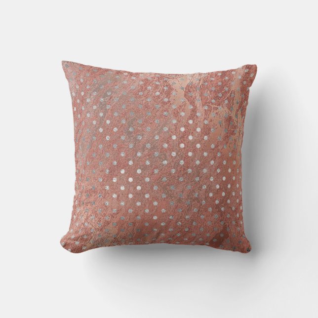 Pink Rose Gold Blush Copper Marbl Silver Grey Dots Cushion (Front)