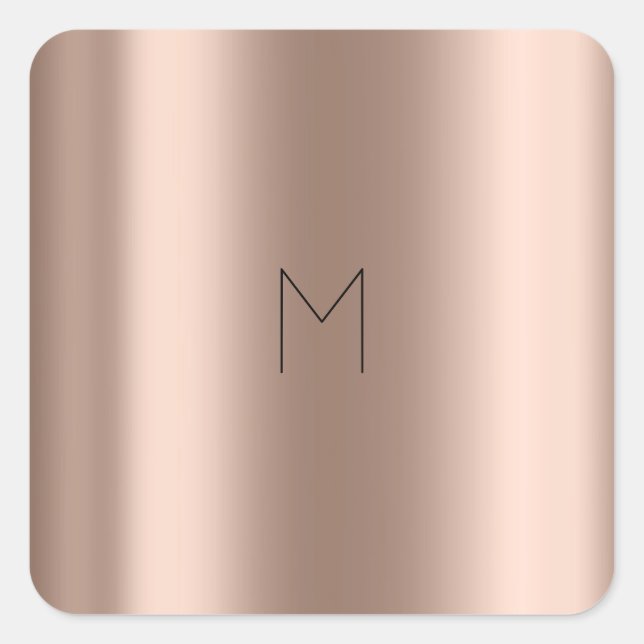 Pink Rose Gold Blush Metal Name Minimal Monogram Square Sticker (Front)
