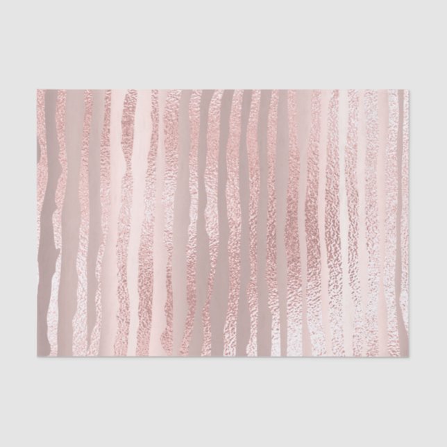 Pink Rose Gold Blush Metallic Silver Strokes Lines Tissue Paper (Front)