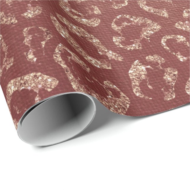 Pink Rose Gold Blush Peach Animal Skin Leopard Wrapping Paper (Roll Corner)