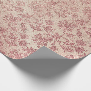 Pink Rose Gold Blush Peach Powder Glitter Floral Wrapping Paper