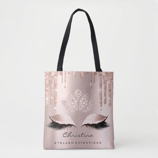 Pink Rose Gold Blush Skin Sparkly Diamond Makeup Tote Bag (Front)