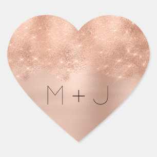 Pink Rose Gold Blush Wedding  Monogram Heart Heart Sticker