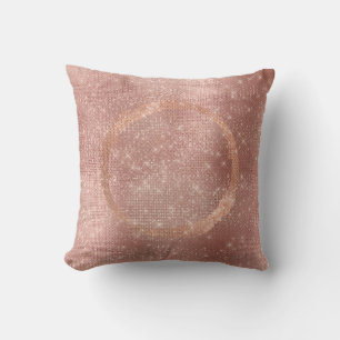 Pink Rose Gold Brush Circle Sequin Sparkly Cushion