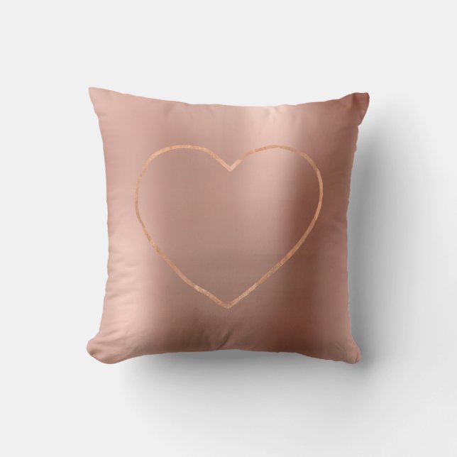 Pink Rose Gold Brush Heart Steel Metallic Cushion (Front)