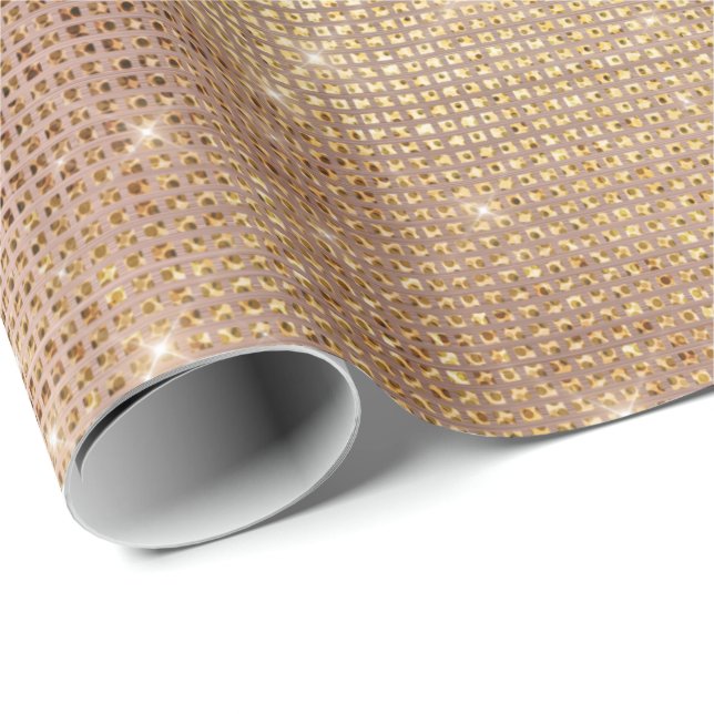 Pink Rose Gold Brush Sparkly Diamond Metallic Wrapping Paper (Roll Corner)